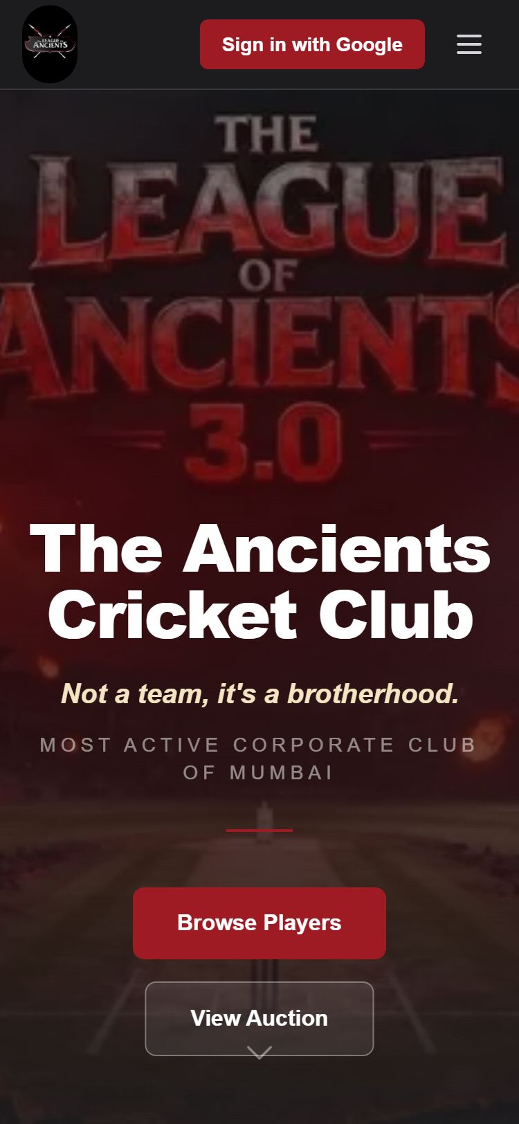 The Ancients Cricket Club website